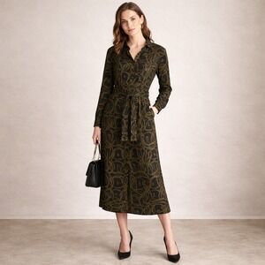 Richard Allen x H&M Shirt Dress Black Yellow Geometric Chain Link Midi Pockets 4